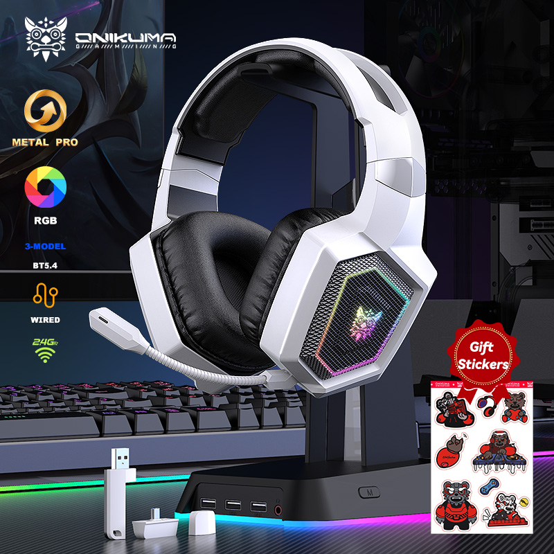 Gaming Headset Rgb - ONIKUMA Headset Gaming nirkabel 2.4GHz, Headset
