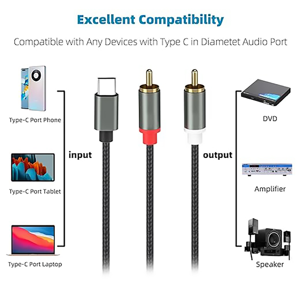 Kabel Audio USB C Ke 2 RCA, Ti - Earphone Splitter Jack ulasan dan harga